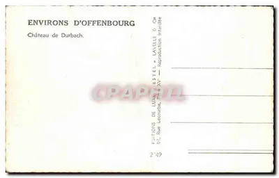 Bilhete postal antigo Environs d'Offenburg Castelo de Durbach — Verso