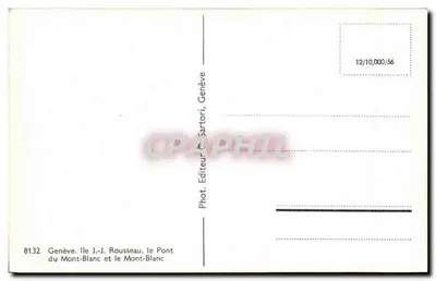 Genebra. Ilha J.-J. Rousseau, o Ponte do Mont-Blanc e o Mont-Blanc — Editora Genebra, n° 8132 — Verso
