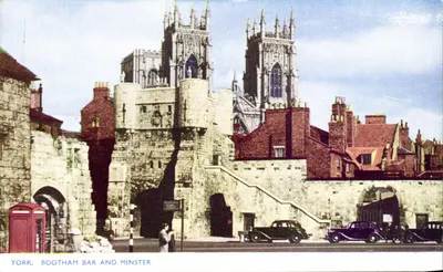York, Portal de Bootham Bar e Catedral (Minster) — Photochrom Co. Ltd., Tunbridge Wells, Kent