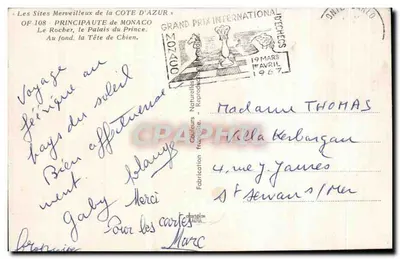 Le Rocher, Pałac Princesa — Principauté de Monaco — wydawca OF-108 — Rewers