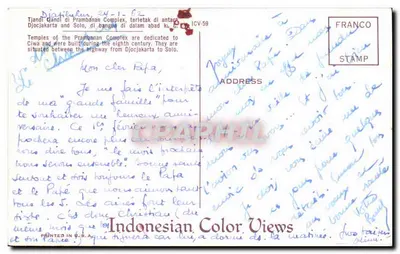 Templos de Prambanan — complexo hindu do século VIII — Indonesian Color Views, n° ICV-59 — Verso