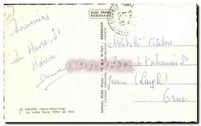 Tarjeta postal antigua Le Havre La Jetée Nord Effet de Mer — Reverso
