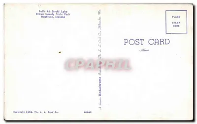 Cascata no lago Strahl — Parque Estadual de Brown County — The L. L. Cook Co. n° 60645 — Verso