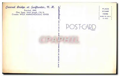 Deckbrücke in Swiftwater, N.H. — Verlag Ticknor Bros., Inc. — Seriennummer K-6455 — Rückseite