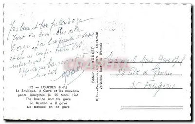 Lourdes — Bazylika, rzeka Gave i nowe mosty uruchomione 25 marca 1966 — Éd. Edlux — Rewers
