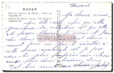 Rouen — Place du Général de Gaulle — Statue de Napoléon Ier — Éditeur Estel, n° 1039 — Verso