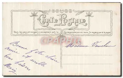 Jovem mulher em vestido florido segurando um buquê — Feliz Aniversário — Croissant Paris n°3639 — Verso