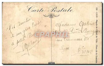 Place de la Comédie — Façade de l'Hôtel de Ville — Éditeur J.O.A. n°128 — Verso