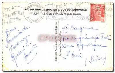 Pic du Midi de Bigorre & Col du Tourmalet — Estrada do Pic du Midi de Bigorre — Éditions ALIX, Bagneres de Bigorre — Verso