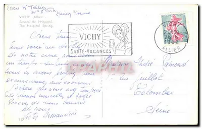 Półnowoczesna pocztówka Vichy Źródło L'Hopital — Rewers
