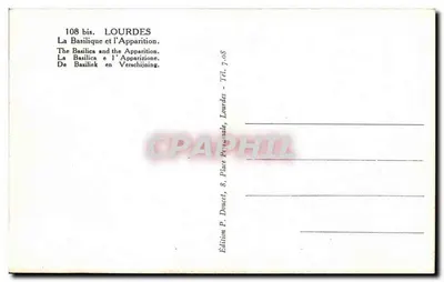 Lourdes — Bazylika i Objawienie — Wydawnictwo P. Doucet — Rewers