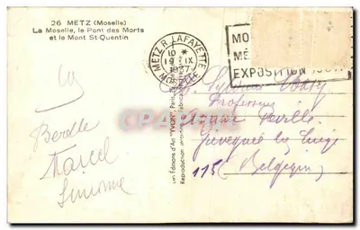 La Moselle, most zmarłych i wzgórze św. Quentina — Éditions d'Art 'YVONN' Paris — Rewers