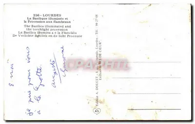 Lourdes — La Basílica iluminada y la Procesión con velas — Edición A. DOUCET — Reverso