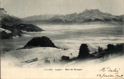 Bilhete postal antigo Leysin Mer de Nuages