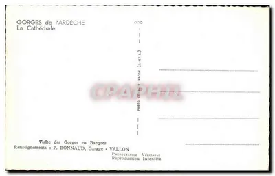 Gorges da Ardèche — A Catedral — Fotografia P. Bonnaud, Garage Vallon — Verso