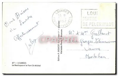 Lourdes — A Basílica e o Ponte São Miguel — Edição P. DOUCET, Cité Albert Ier — Verso