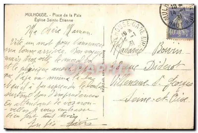Mulhouse - Église Sainte-Étienne — Place de la Paix, éditeur Félix Luib, Strasbourg — Verso