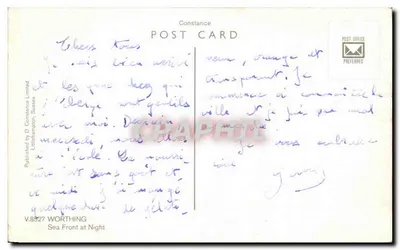 Frente Marítimo de Worthing à Noite — Publicado por D. Constance Limited, Littlehampton Sussex, n° V.8527 — Verso