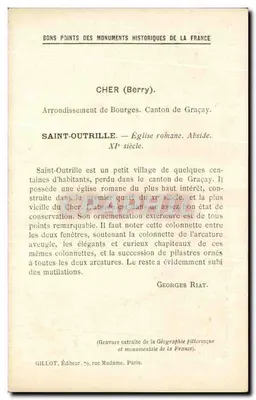 Saint-Outrille (Cher) — Igreja romana. Fragmento da abside, lado N. — Les Monuments historiques de la France (4e Série). — Verso