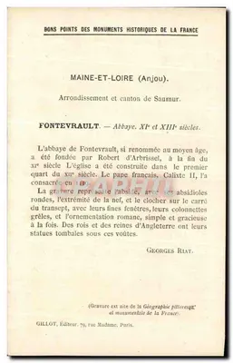 Abbazia di Fontevrault (Maine-et-Loire) — Abside lato N.-E. — I Monumenti storici della Francia (1ª serie) — Editore Gillot, Parigi — Verso
