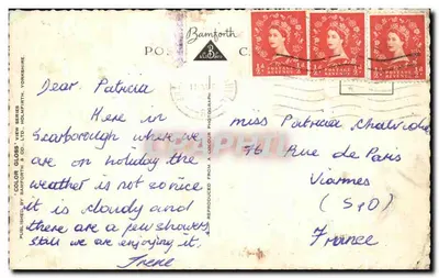 Bilhete postal antigo Scarborough — Verso