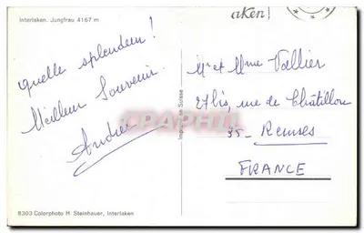 Interlaken - Jungfrau 4167 m — Imp. H. Steinhauser, Interlaken, n° 8303 — Verso
