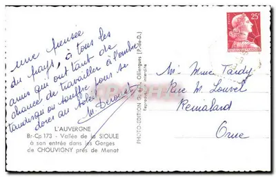 Gorges de Chouvigny perto de Menat — Vale da Sioule — Edição G. d'O. — Verso
