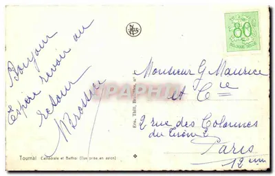 Tournai — Katedra i Belfer — Widok z lotu — Ern. Thill, Bruksela, n° — Rewers