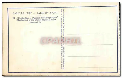 Iluminações da Avenida dos Campos Elísios — Paris à Noite — Jacopozzi, Ing. — Edição Patras — Verso