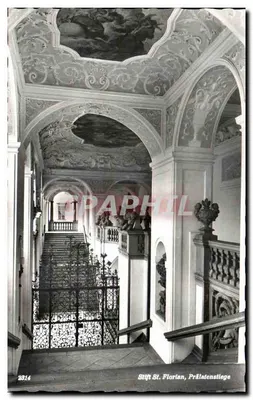 Stift St. Florian, Prälatenstiege — escada interior ornada — editor I. Leitl, Linz, n° 2314