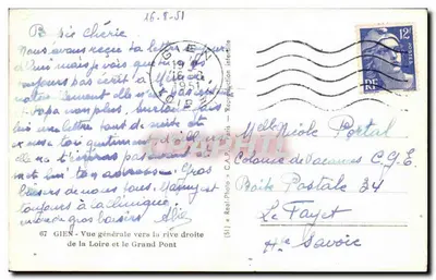Gien — Vista geral para a margem direita do Loire e o Grand Pont — C.A.P. Paris n°67 — Verso