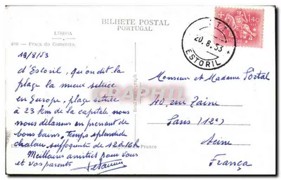 Bilhete postal antigo Lisboa Praça do Comércio — Verso