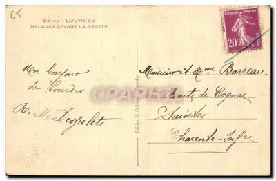Lourdes — Chorzy przed jaskinią — Wydawnictwo E. Quinante Lourdes — Rewers