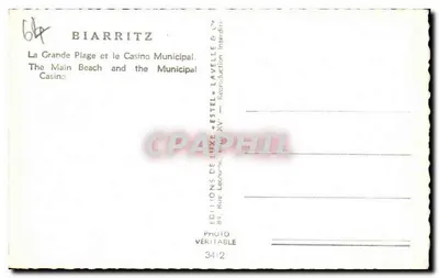 Biarritz — A Grande Praia e o Casino Municipal — Edições de Luxo 'Estel' — Verso