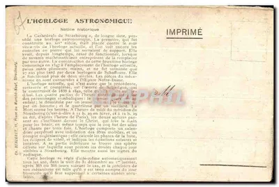 El reloj astronómico — Catedral de Estrasburgo — Impreso por Ch. Berenett — Reverso