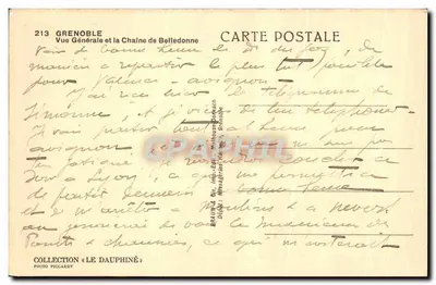 Grenoble — Ogólny widok i łańcuch Belledonne — kolekcja «Le Dauphiné» — Rewers