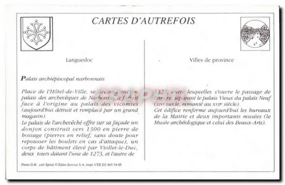 NARBONNE — Het Stadhuis (16e eeuw) — Édito-Service S.A. — Achterkant