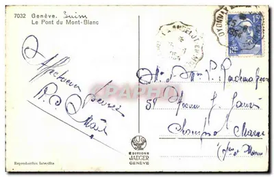 El Puente del Mont-Blanc — Ginebra, Suiza — Ediciones Jaeger — Reverso