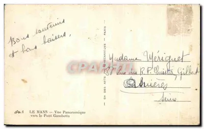Le Mans — Widok panoramiczny ku mostowi Gambetta — Cie des Arts Photomécaniques, Paryż, seria 4 — Rewers