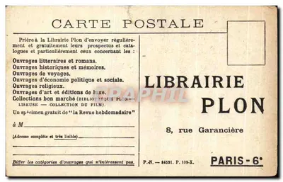 Bilhete postal antigo Charles Silvestre Vint D'Obtenir Avec Prodige Du Coeur Le prix Femina Vie Heureuse Librairie plon Garanciere Paris — Verso