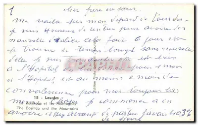 Lourdes — La Basílica y las Montañas — Edición Foto Ournault — Reverso
