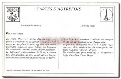 Place des Vosges — Monument a Louis XIV — Édito-Service S.A. n° D2 465 55 06 — Verso