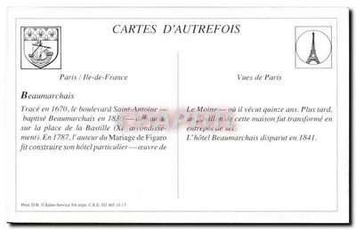 PARIS — Statua Beaumarchaisa — Édito-Service SA, D2.465.18.13 — Rewers