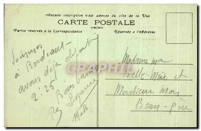 Bordeaux — Die Brücke über die Garonne — BR. — An den Khediven, 2, Allées de Tourny — Rückseite