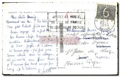 Bilhete postal antigo Arnhem De Boerderij Sansbeekpark — Verso