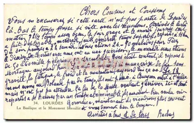 Lourdes — Bazylika i Pomnik Interallijski — Wydawca Lourdes, nr 34 — Rewers