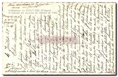 Katedra w SAINT-DIÉ (Woszy) — Przez łuki Pałacu Miejskiego — wydawca C. C. (C. C. ?) — numer serii nie widoczny — Rewers