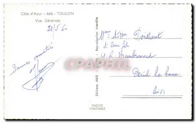 Vista general de Toulón — Costa Azul — Ediciones ARIS n°668 — Reverso