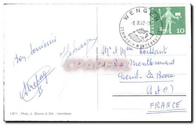 Interlaken — widok Jungfrau — Fot. J. Stump & Cie, Interlaken, nr 1371 — Rewers