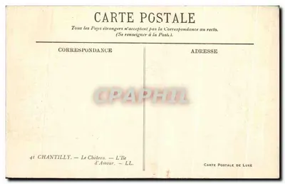 O Castelo do Amor — Chantilly — Carte Postale de Luxe — Verso